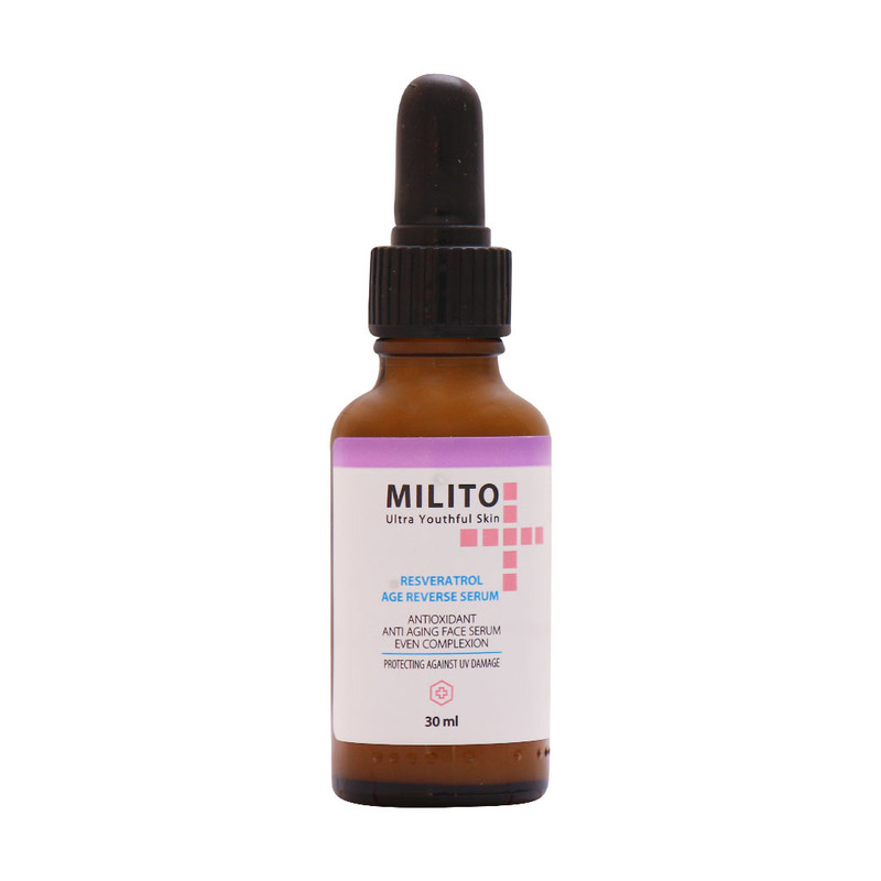 سرم ضد چروک میلیتو مدل رسوراتورول مناسب برای انواع پوست حجم 30 میلی لیتر